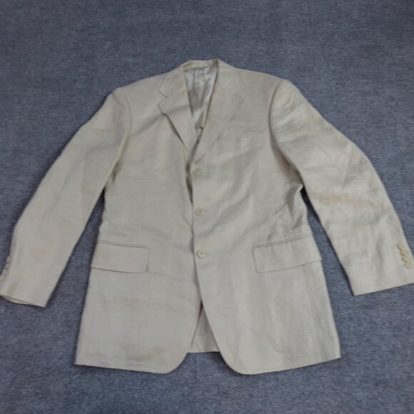 Faconnable Sport Coat 40R Beige Solid 100% Linen 3 Button Half Lined - Picture 1 of 11